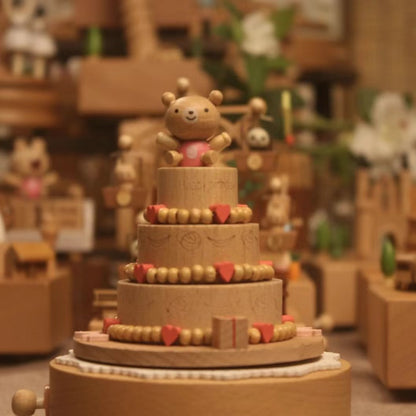 Wooden Handmade Birthday Cake Music Box (music: Happy Birthday)