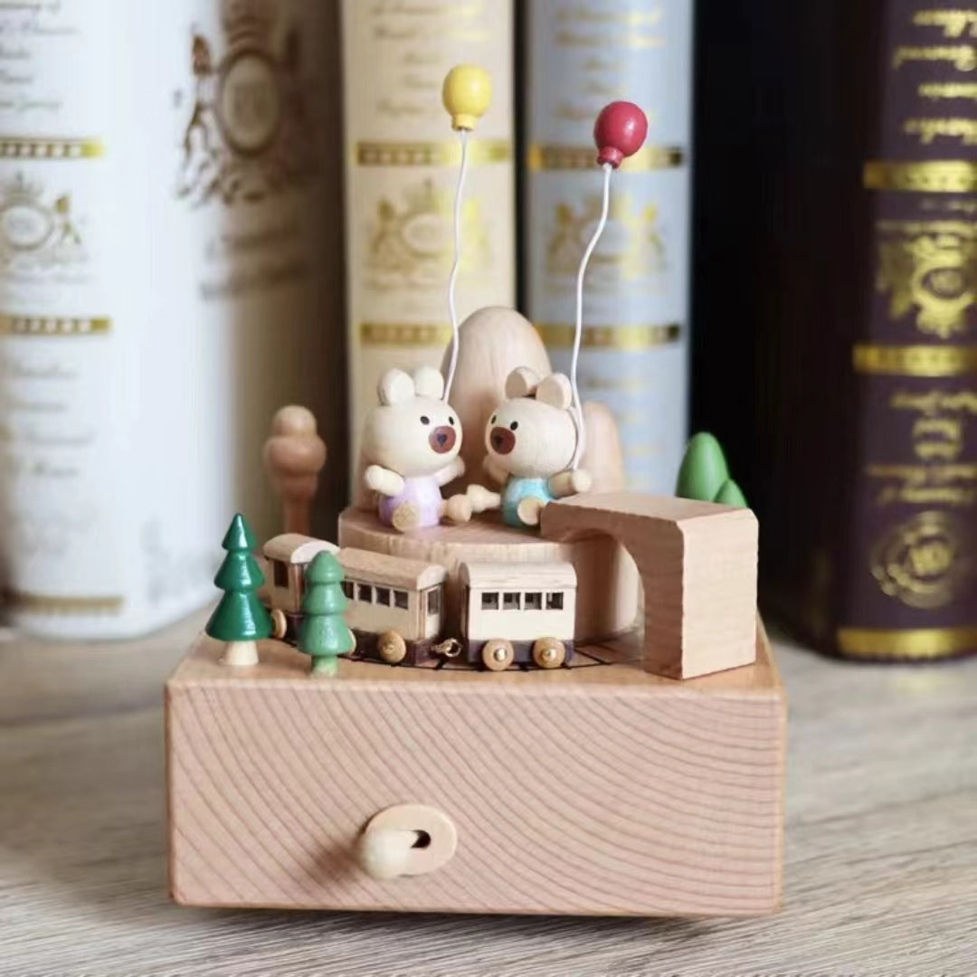 Wooden Handmade Mountain Train Music Box (music: Castle in the sky)