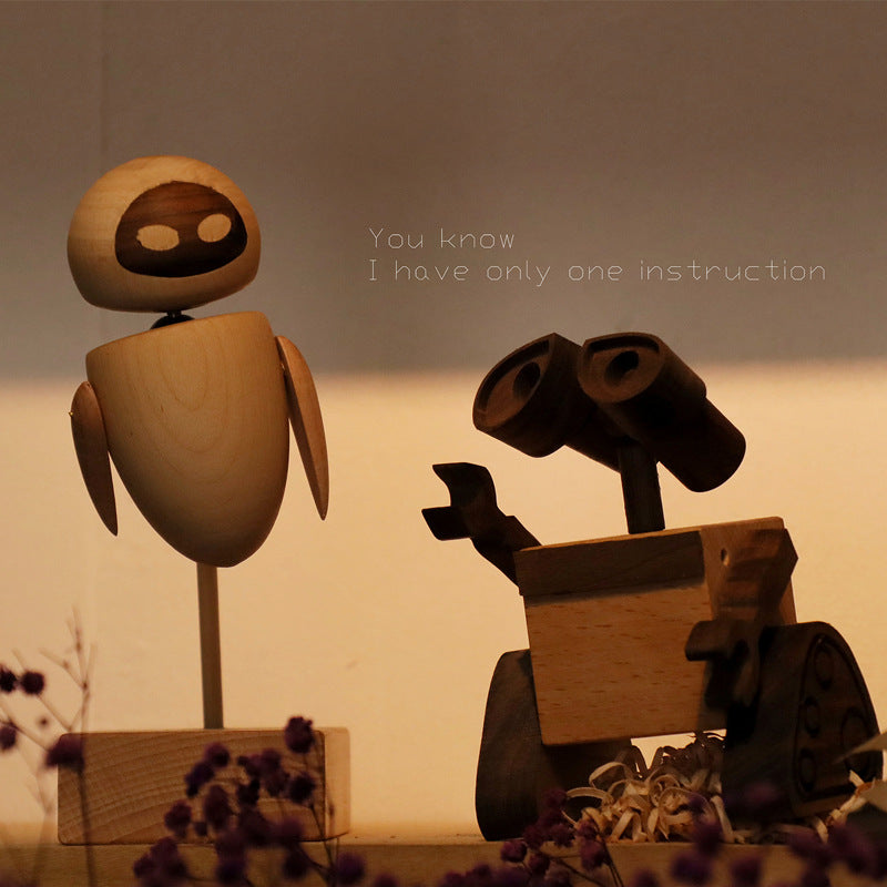 Wooden Handmade WALL-E and Eve Figure