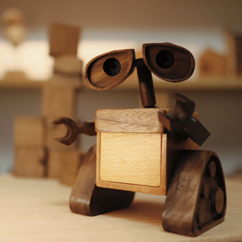 Wooden Handmade WALL-E and Eve Figure