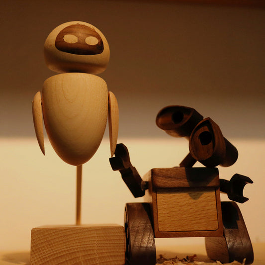 Wooden Handmade WALL-E and Eve Figure